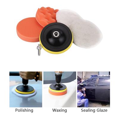 Kit de Tampons de Polissage en Mousse pour Perceuse de Voiture 6 Pièces 4 Pouces Tampons de Polissage pour Polisseuse de Voiture Éponges et Laine