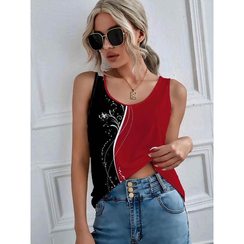 Summer Plus Size Sleeveless Camisole Vest Women 3D Printed O Neck Casual Versatile Simple Vest Tops