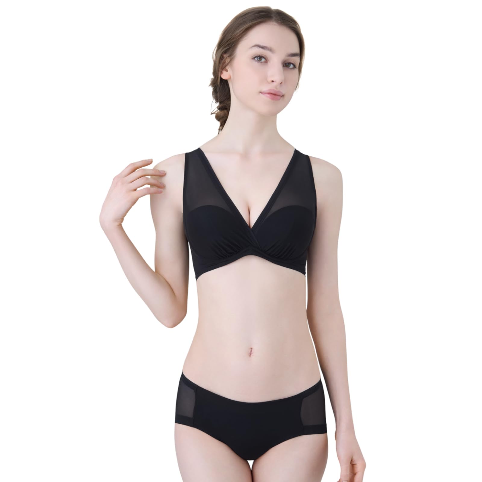 

DRMETHOD Nongy Бюстгальтер и трусики Размер бюстгальтера Размер трусиков Без косточек (Черный, Средний, Средний) Нонги_Набор чёрный