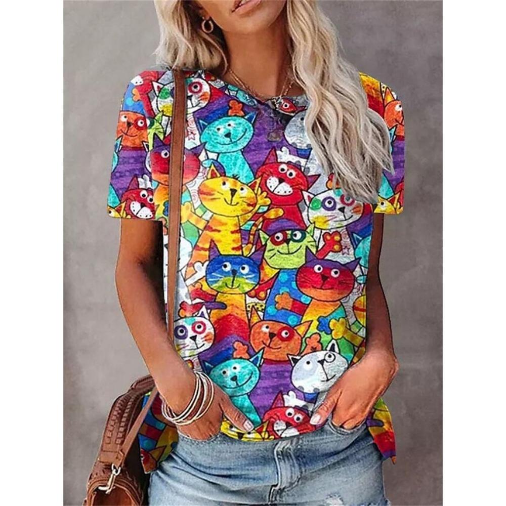 Cute Animal Series 3D Digital Printed Women's Casual and Comfortable Round Neck Short Sleeved T-shirt