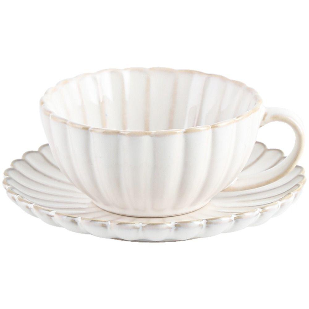Retro Tea Mug Plate Set Flower Shaped Latte Flower Tea Water Cup Minimalist Milk Cups Hotel