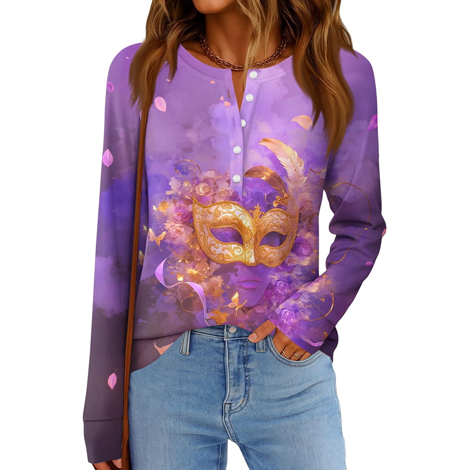 

Женская модная свободная повседневная блузка с длинным рукавом и карнавальным принтом XXXL