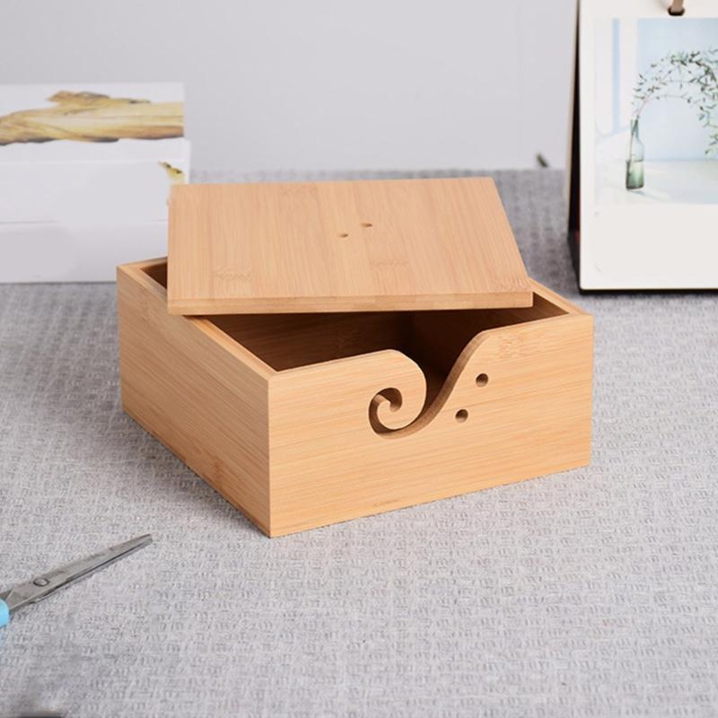 Wood Yarn Bowl with Lid Knitting Bowl Knitting Wool Holder Knitting Wool Organizers with Carved Holes for Crocheting