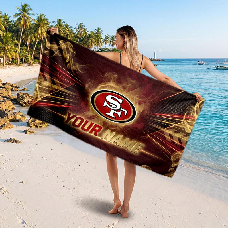 San Francisco 49ers Customized Name Text Beach Towel, Soft Absorbent Towel Beach Pool Travel Personal Gift
