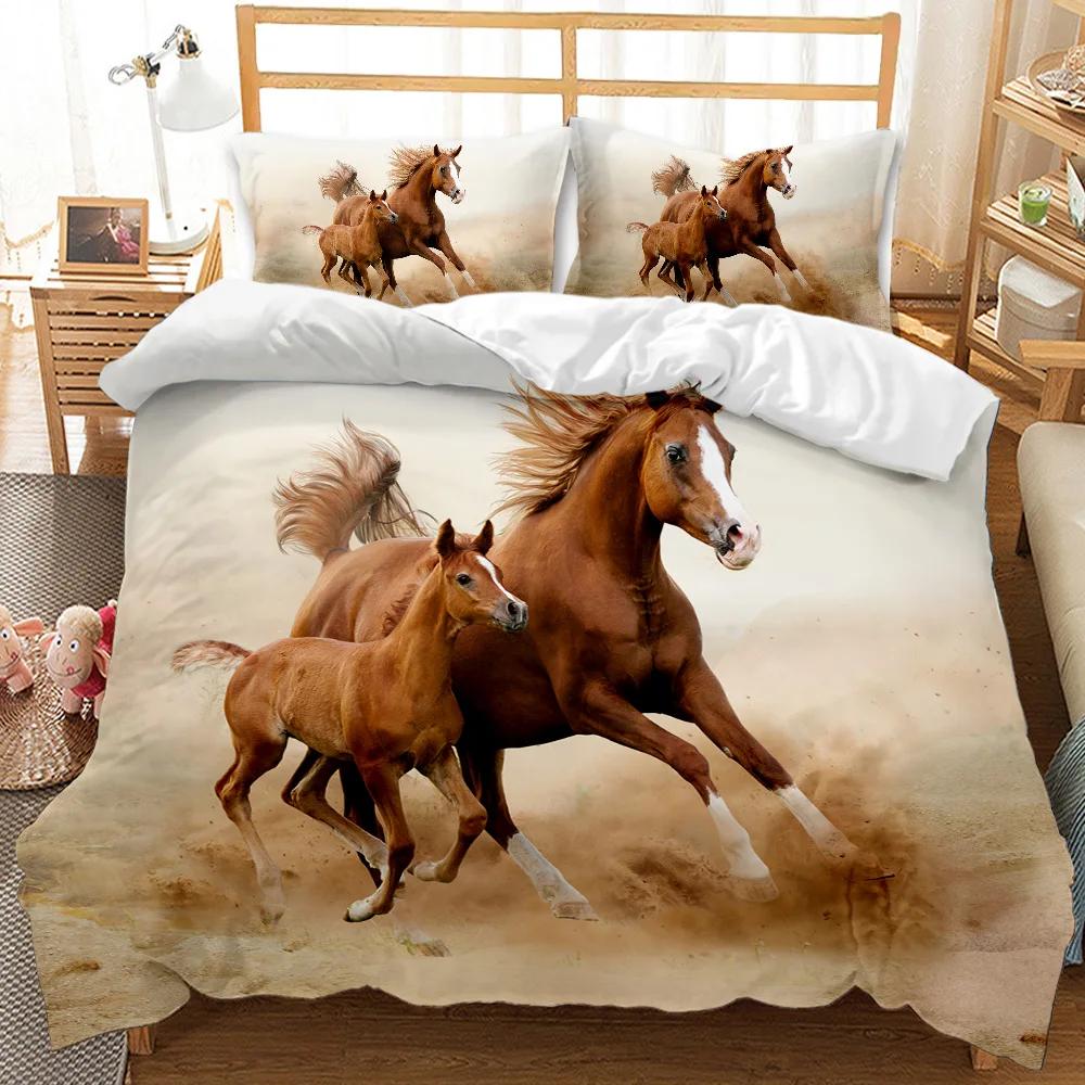 

Комплект постельного белья с изображением лошади, бегущей по звездному небу, комплект постельного белья для взрослых с изображением животных, размер «королева», полиэстер, одеяло 135x200cm 2pcs
