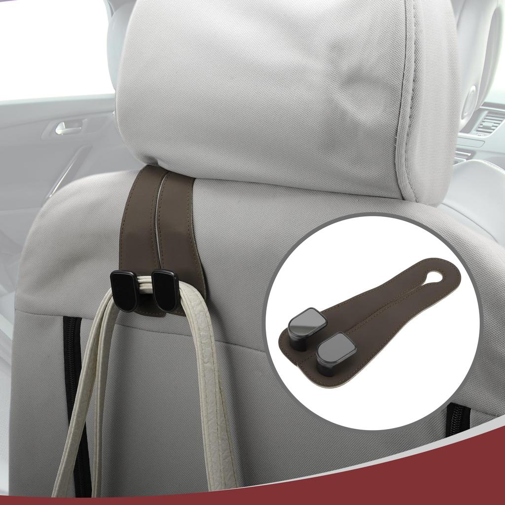 HEROFFIX Car Seat Headrest Car Seat Back Organizer for Water and Shopping Deep Brown Faux Hook, Hook, 1pc, Wallets, Bags, Keys, Bottles, Bags,