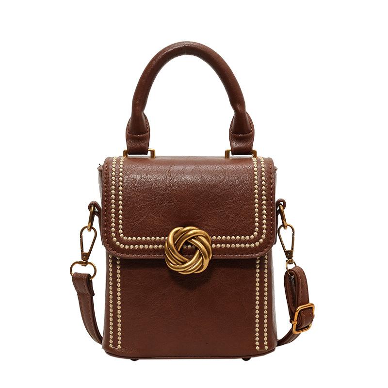 Small Square Box Handbag Women's Retro Niche Versatile Fashion Maillard Color Small Bag Casual Fashion