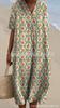 New Loose Casual Comfortable V-neck Digital Printing Pleated Large Version Dress