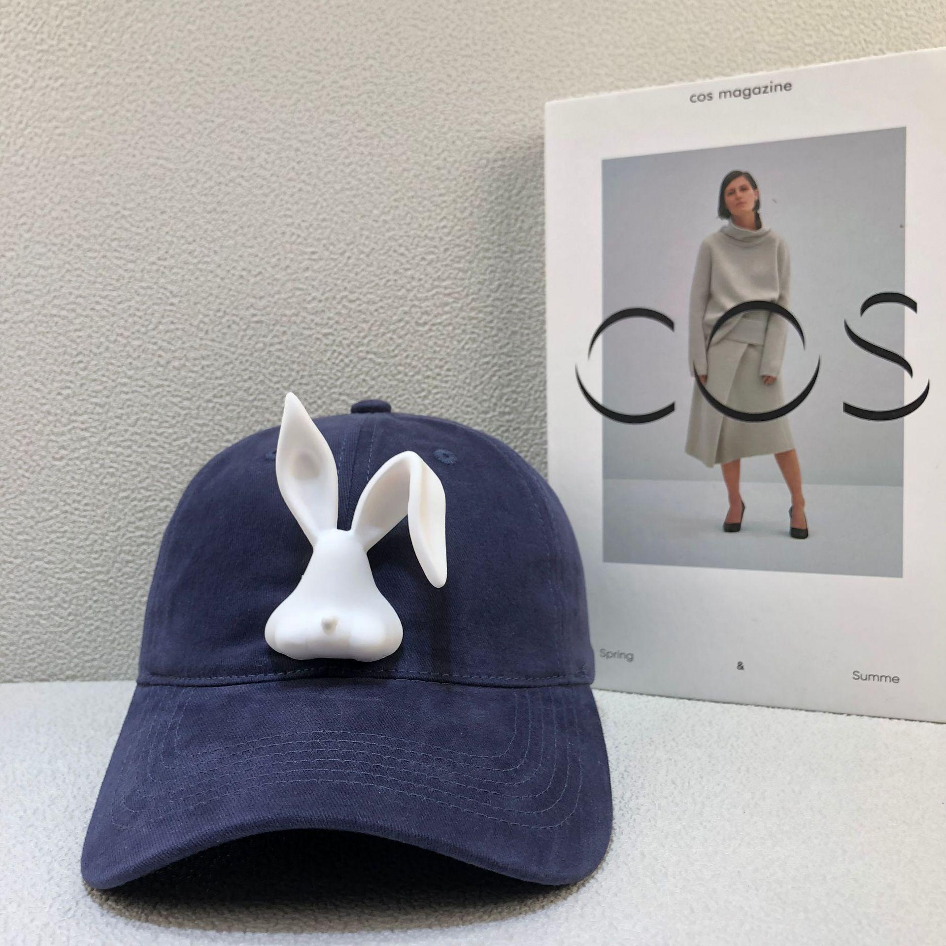 

Нова бейсболка 2024 року, модна універсальна кепка, мила бейсболка з м яким верхом та довгими вухами кролика з бавовняної тканини Adjustable темно-синього кольору