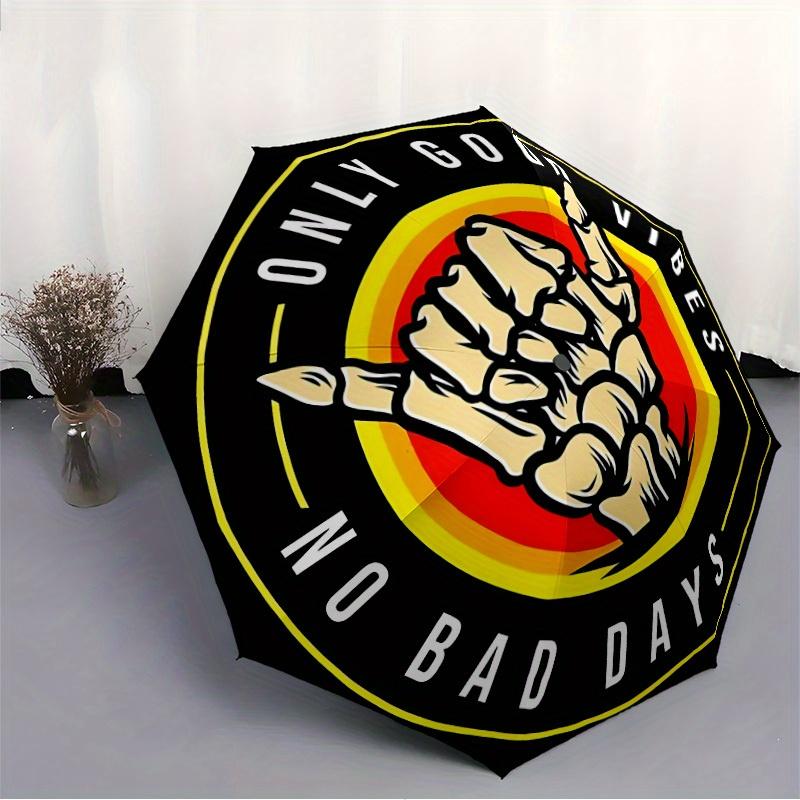 1pc Good Vibes Days Automatic Open/close Folding Compact Umbrella, 8 Rib Sturdy Canopy, Lightweight Portable, Everyday Use, Gift,,085