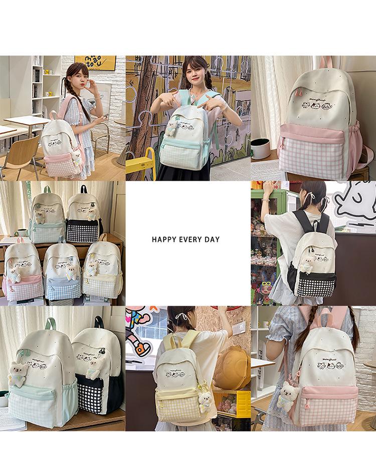 New Color Block Backpack for High School & College Women - Campus, Mori Style