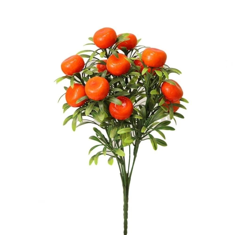 7-forked Artificial Fruit Cuttings Peaches Tree Plastic Artificial Orange Lemon Tree with Green Leaves Realistic Appearance
