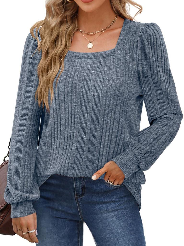 Autumn New Women's Chunky Knit Square Neck Casual Long Sleeve Top