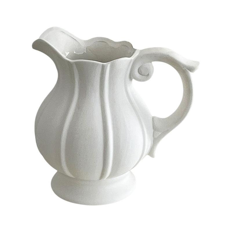 Stylish Nordic Minimalists Jugs Vases With Handle White Ceramic Flower Arrangement Pitcher Vases For Wedding Centerpieces