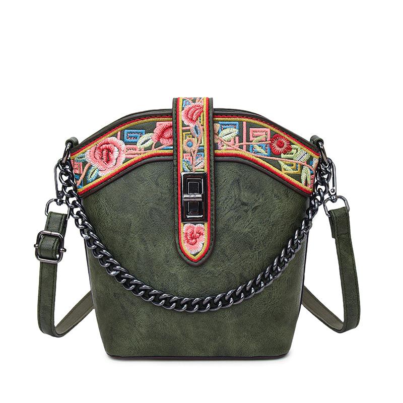 

Retro Ethnic Style Embroidered Women s Shoulder Bags Soft PU Casual Ladies Messenger Bags Commuter Texture Women s Crossbody Bag for Mother s Day Gift зелёный