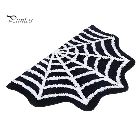 Durable Fade-resistant Rug Halloween Bathroom Rug, Spider Web Bath Mat, Gothic Pumpkin Lantern High-definition Printed Carpet Non-Slip Area for Front