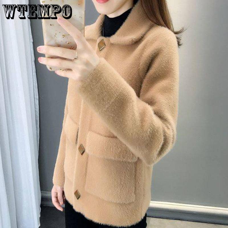 Imitation Mink Coat Women's Knitting Cardigan Casual  Loose Sweater Jacket Korean Warm Clothing In Autumn and Winter Outwear Top