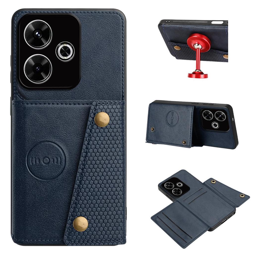PU Leather Wallet Phone Case for Xiaomi Redmi 13X,13 4G,POCO M6 4G,F6 Card Slots Dual Metal Button Shockproof Full‑Body Cover