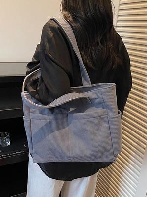 Korean Style Retro Corduroy Tote: Large Capacity, Versatile Single Shoulder Handbag