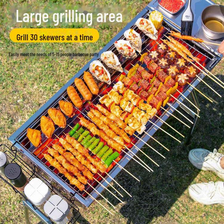 Velký přenosný bezdýmný skládací gril na dřevěné uhlí pro venkovní grilování