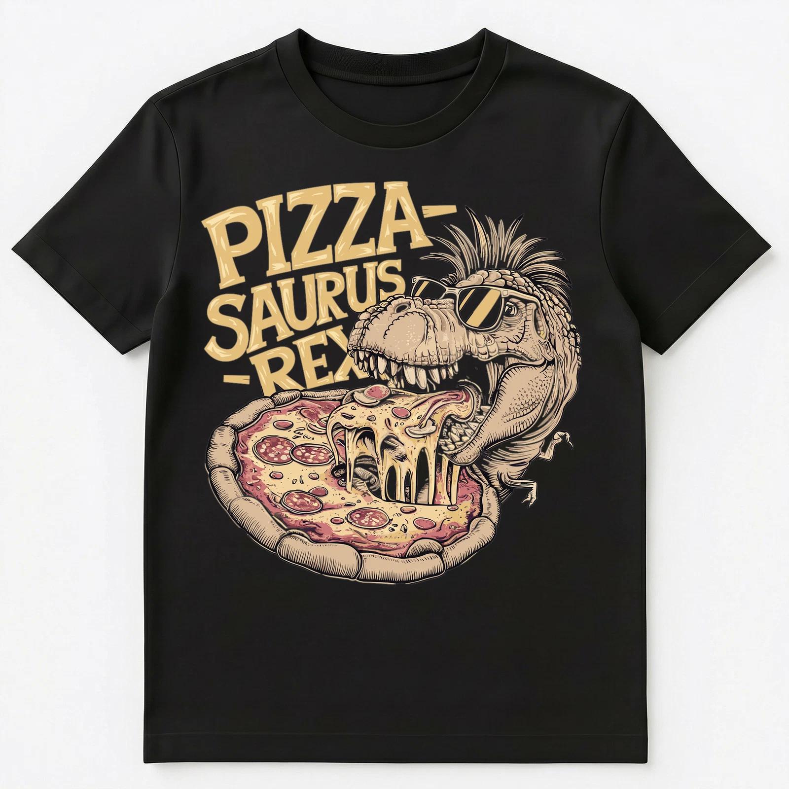 Detailed T Rex Dinosaur Eating Pizza Funny Unisex T-Shirt XL