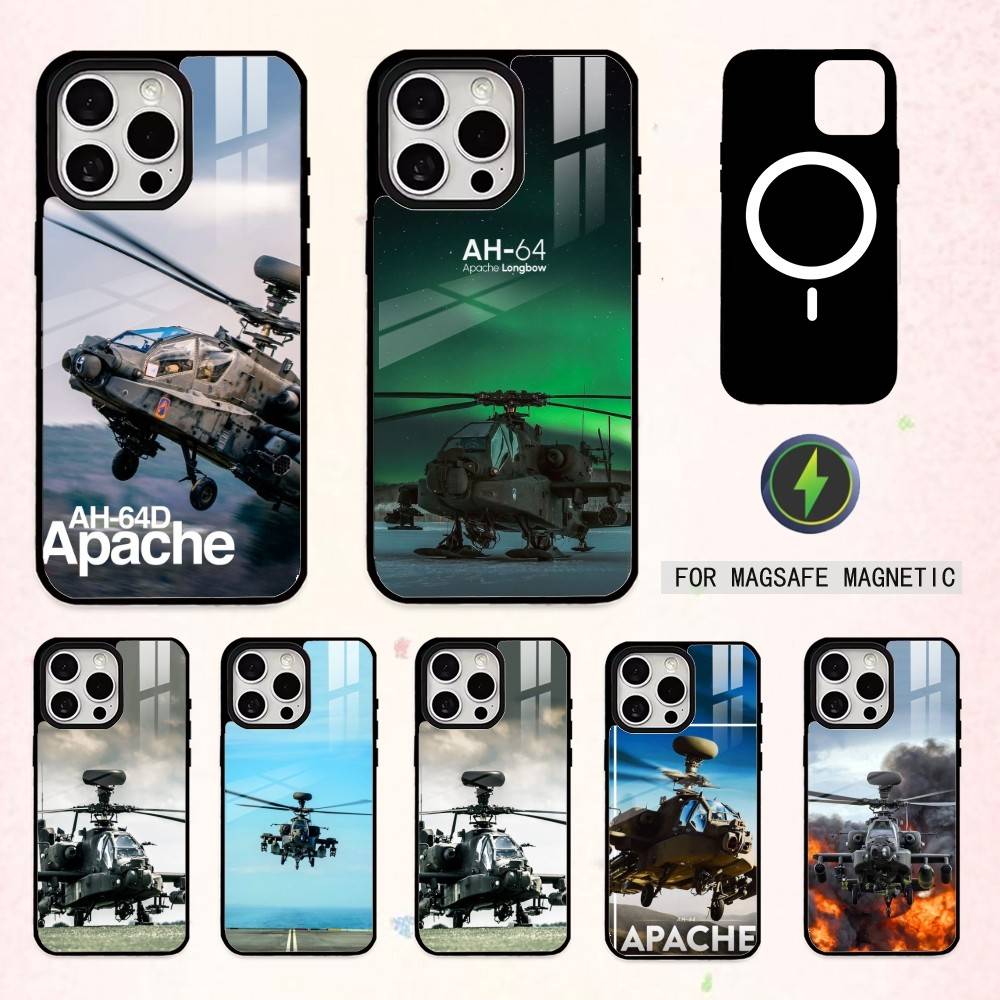 Apache AH-64 Helicopter Gunships Phone Case For iPhone17,16,15,14,13,12,11 Plus,Pro Max Magnetic For Magsafe Wireless Charging