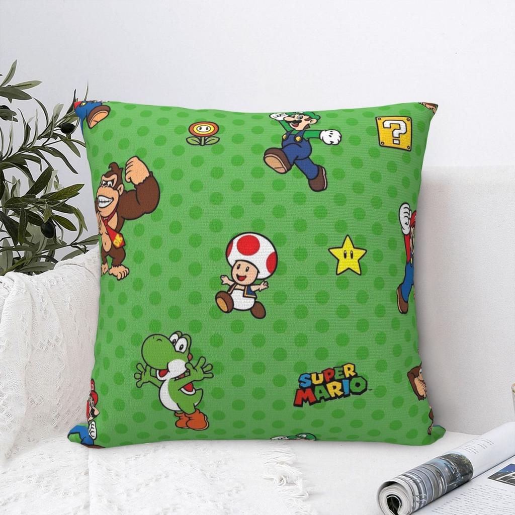 Marios Square Pillowcases Polyester Seat Luigi Mushroom Yoshi Cushion Cover Funny Pillow Cover 45*45