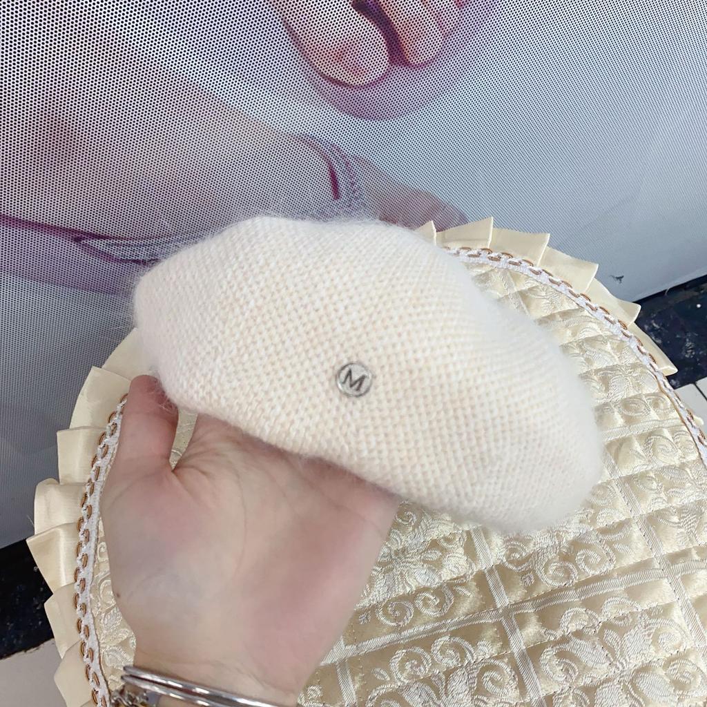 Angora Rabbit Fur Winter Women Knitted Beret Fashion Letter M Wool Berets Lady Warm Waking Bonnet Beanie Girl'S Painter Hat
