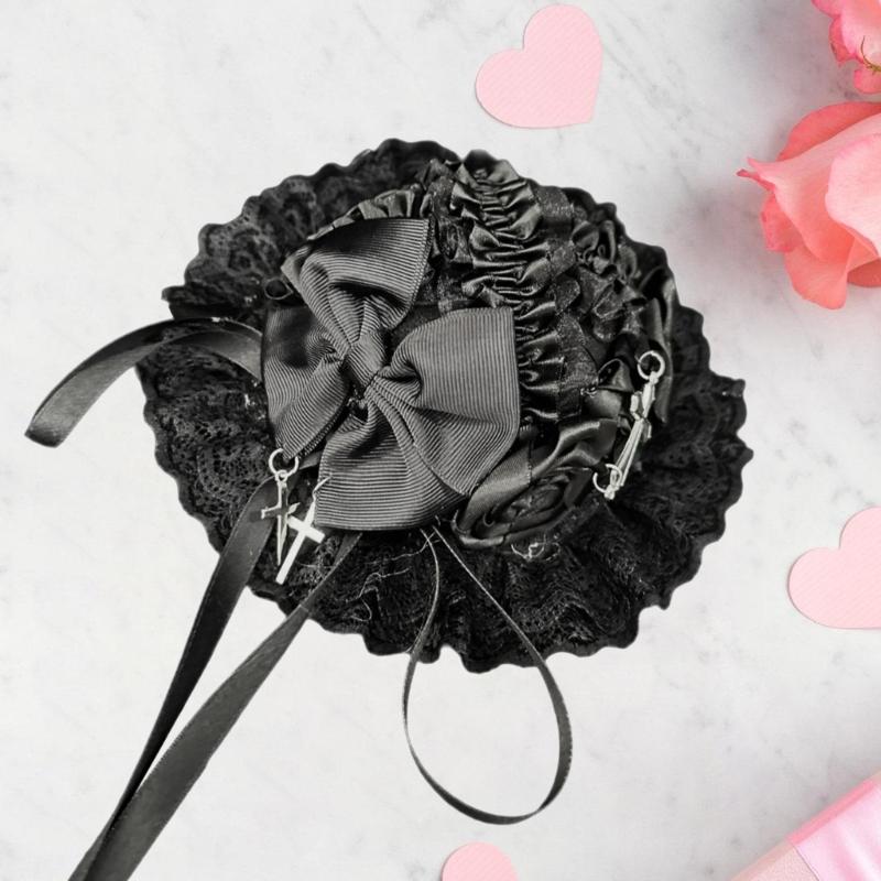 Small Hat Ribbon Lace Barrettes for Women Flapper Fascinator Accessories for Cosplay Elegant Crosses Rose Cosplay
