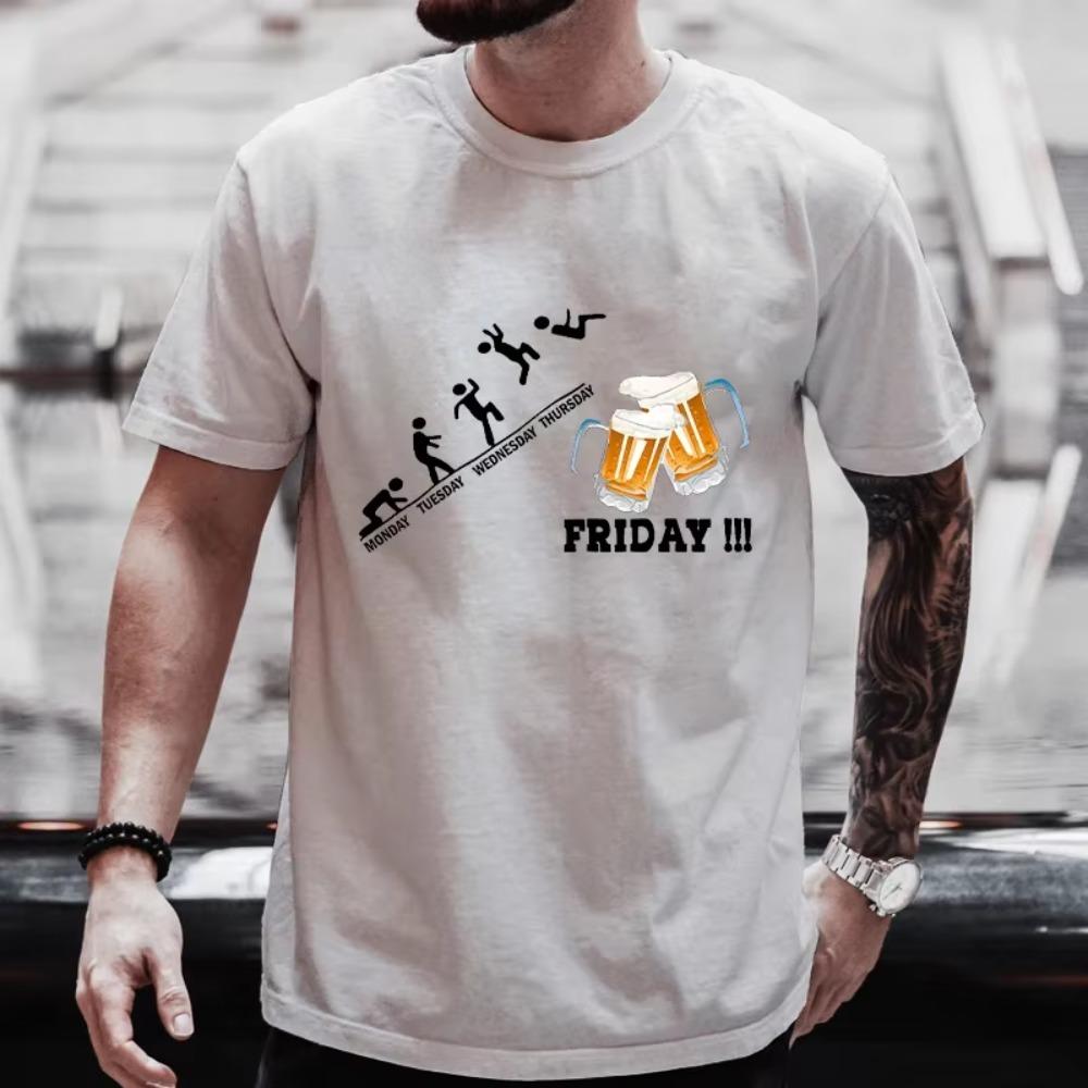 Men T-Shirt for Friday Weekend Week Beers Fridays Graphic Men's T Shirts Funny Drinker T Shirt Drinking Day Short Sleeve Tops