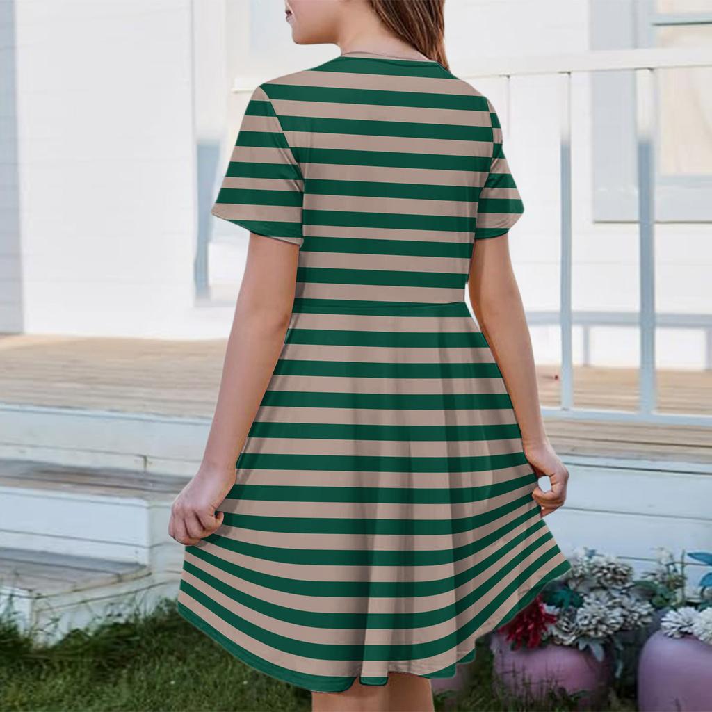 Dziewczęca Sukienka Letnia Kolor & Wzór Krótki Rękaw Z Kieszenią Casualowa Sukienka Krótki Rękaw Sukienka Imprezowa Dzień Wielkanocy