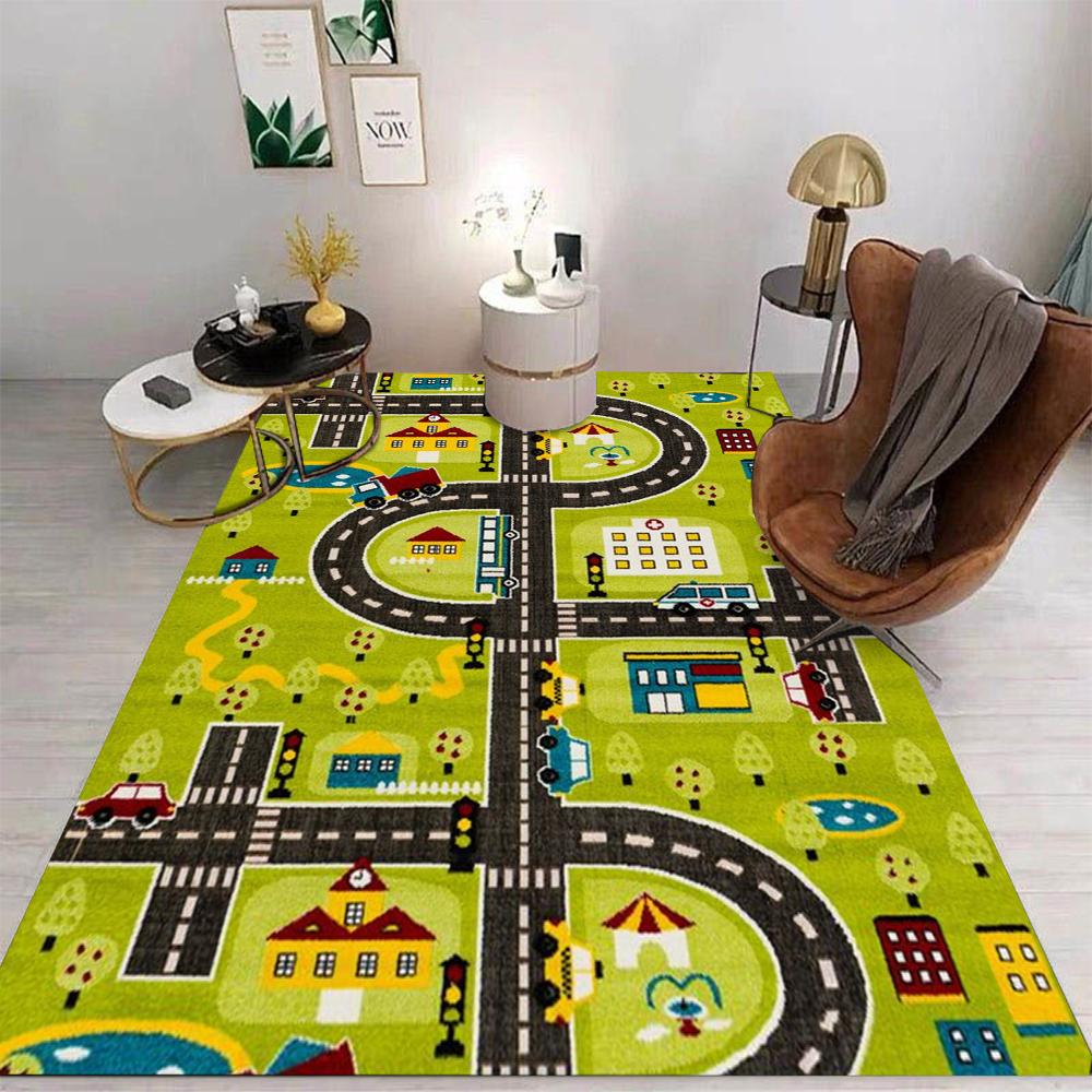 City Traffic Playroom Area Rug Play House Game Mat Early Kindergarten Education Carpet or Home Sofa Kids Non-slip Floor Mat