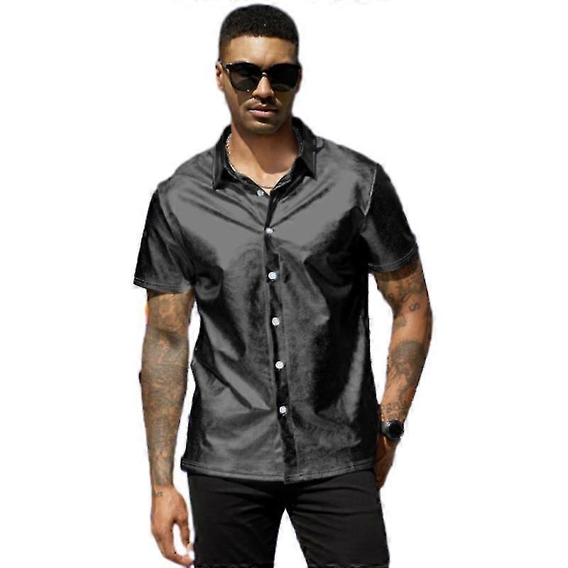 Men's Summer Shirts Short Sleeve Shiny Metallic Shirts