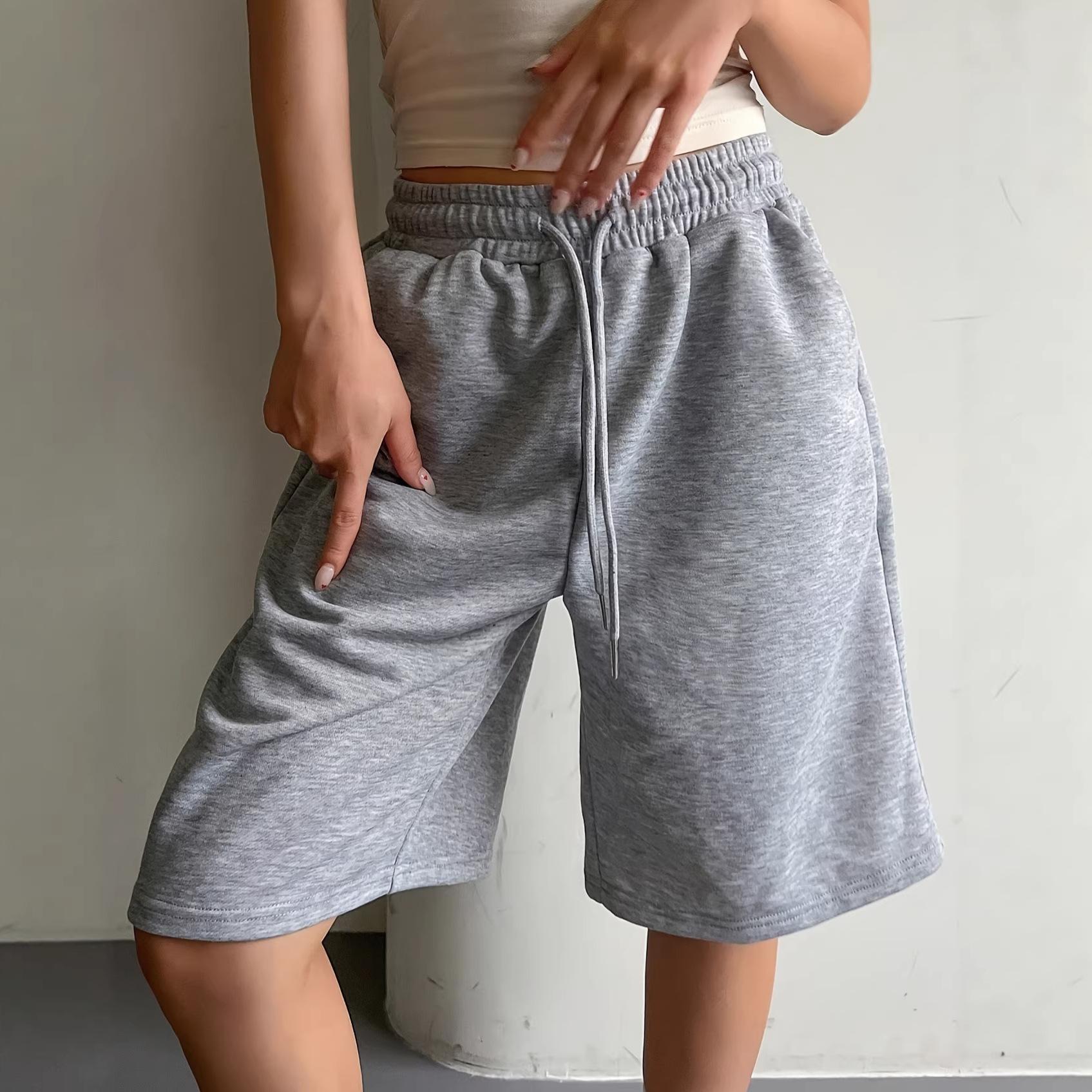 Women S Summer Thin Loose Straight Leg Five Point Casual Pants S серый
