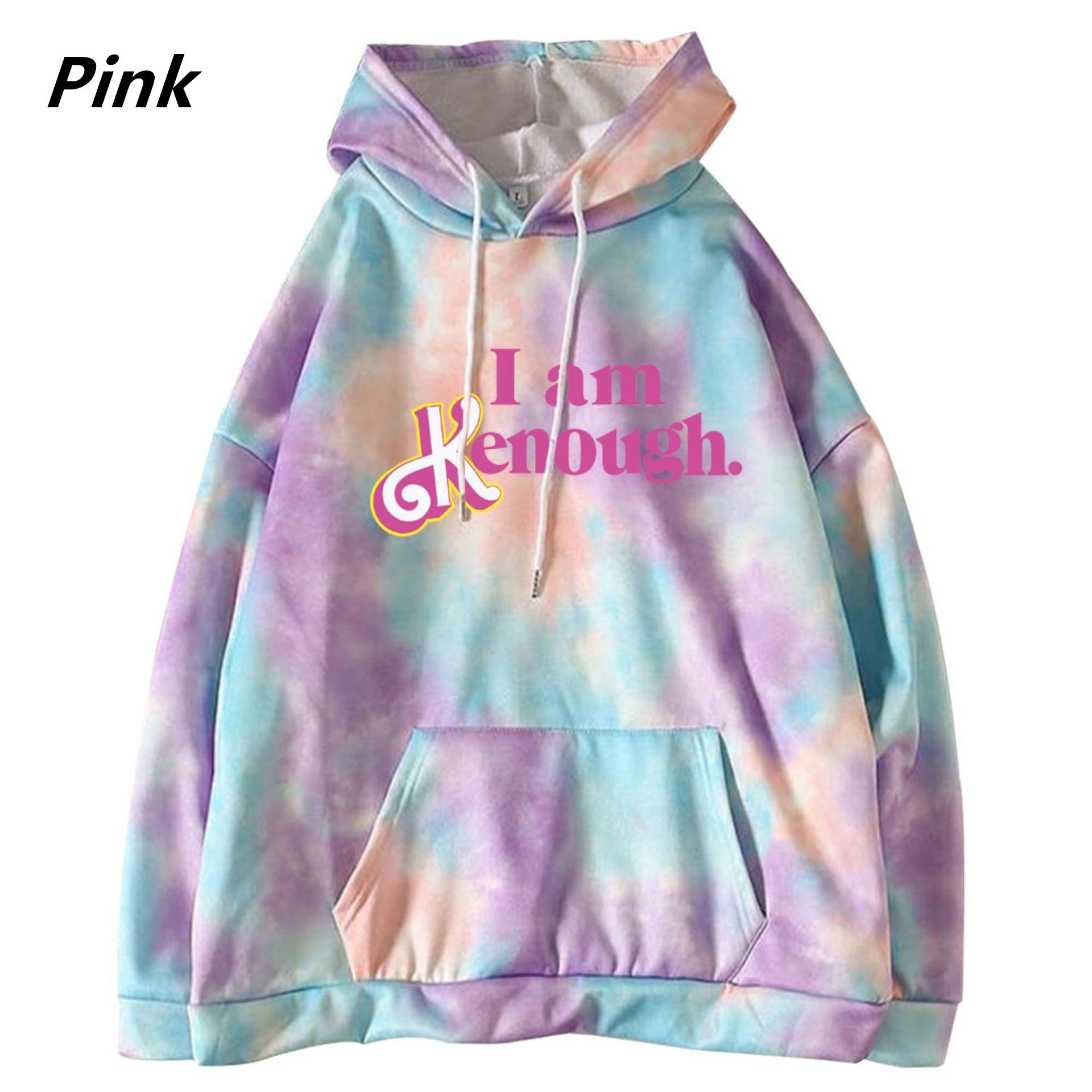 

I Am Ken Enough Толстовки Tie Dye Letter Printed I Am Kenough Світшоти Повсякденні топи з довгими рукавами для чоловіків і жінок XXXXL рожевий