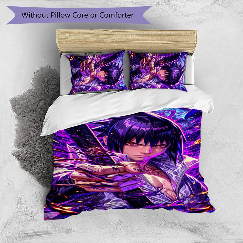 Sasuke Uchiha Pattern Printed 3PCS Bedding Set, Soft Skin-Friendly Washable Duvet Cover & Pillowcases Set