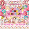 Donut Sweets Birthday Party Supplies, Donut Style Party Decorations Include Happy Birthday Banner, Backdrop, Tableware Set, Tablecloth, Cake Toppers,