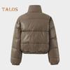 Winter Women Jacket Thickened Padded Stand Collar Neck Protection Windproof Heat Retention Solid Color Zip-up Long Sleeves Down Coat