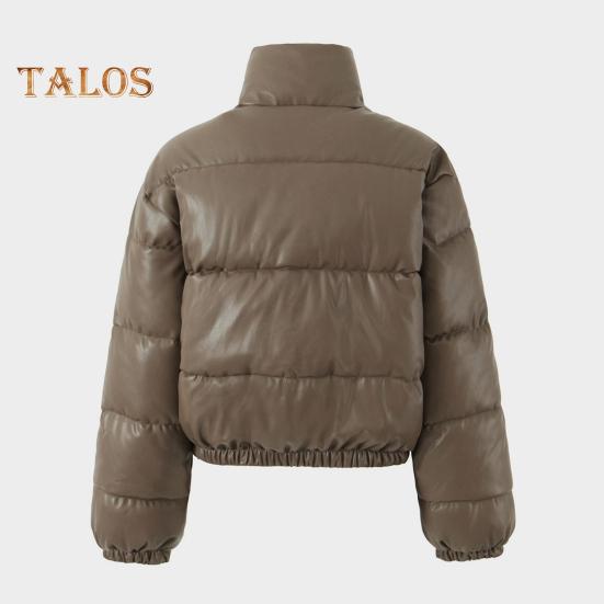 Winter Women Jacket Thickened Padded Stand Collar Neck Protection Windproof Heat Retention Solid Color Zip-up Long Sleeves Down Coat