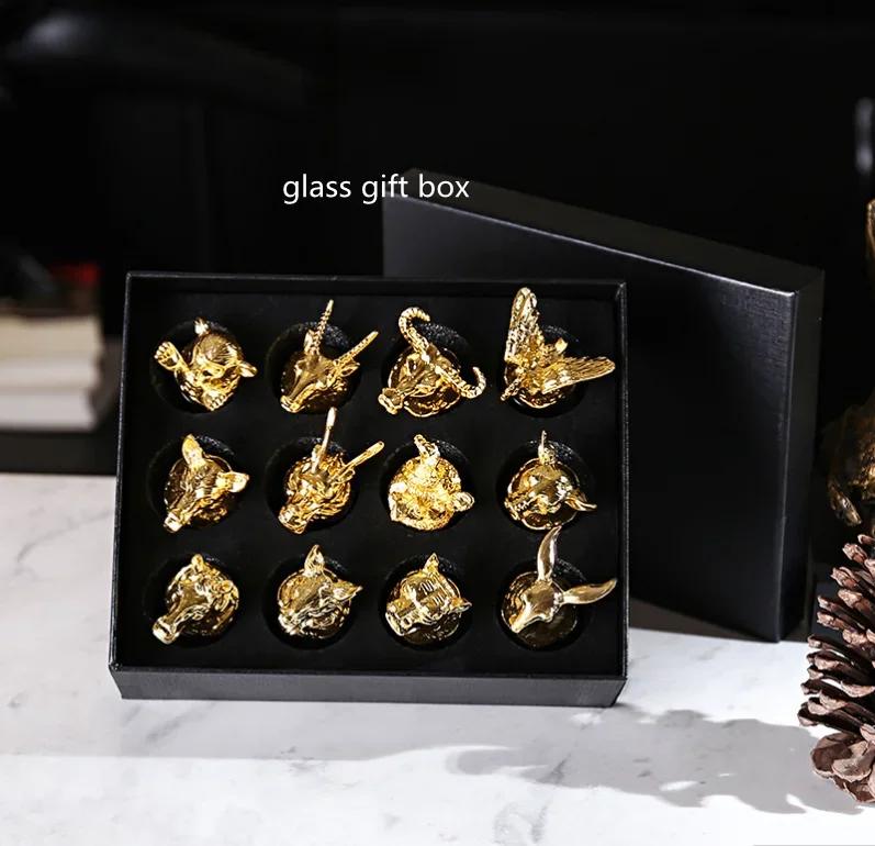 Chinese Zodiac Signs Wine Glass Set Ceramics Wine Dispenser Shot Glass Household Liquor Glass Barware Gift Box Home & Garden