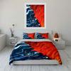 3Pcs Fire and Water Fluid Art Bedding Set, Red and Blue Abstract Print Duvet Cover + 2 Pillowcases, Bold Decor