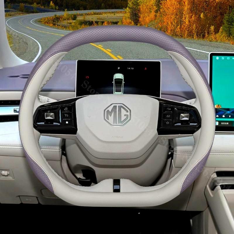 For MG 3 7 8 4 EV HS ZS ES5 Car Steering Wheel Cover Double D-shape Leather Anti Slip Car Handle Covers Interior Accessories