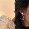 Fashionable and Personalized Earrings with Hollowed Out Large Heart-Shaped Earrings Inlaid with Red Crystal Temperament Earrings