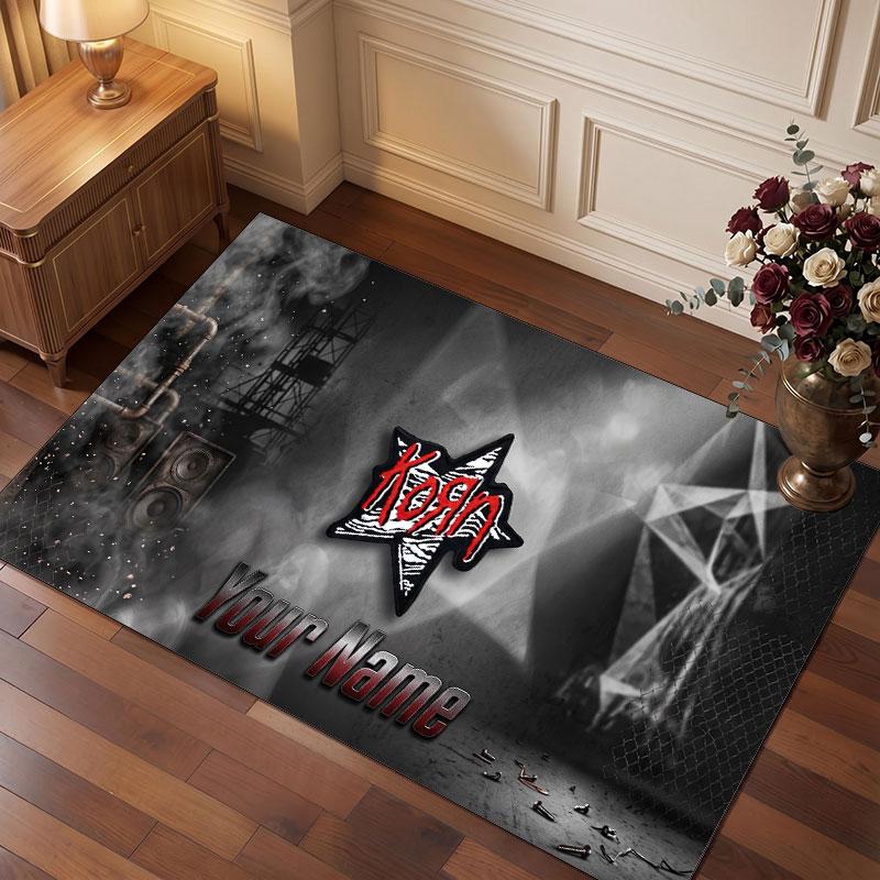 Korn Personalized Crystal Velvet Carpet, Customized Name Text Soft Anti‑Slip Rug for Living Room Bedroom