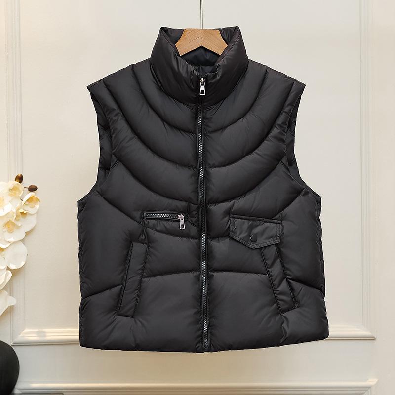 Autumn and winter new black high-end small warm cotton clothes short stand-up neck cotton-padded clothes jacket vest women
