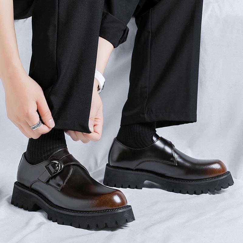 British casual leather shoes men's formal wear business platform height increase one pedal 2024 new men's shoes 39569-R