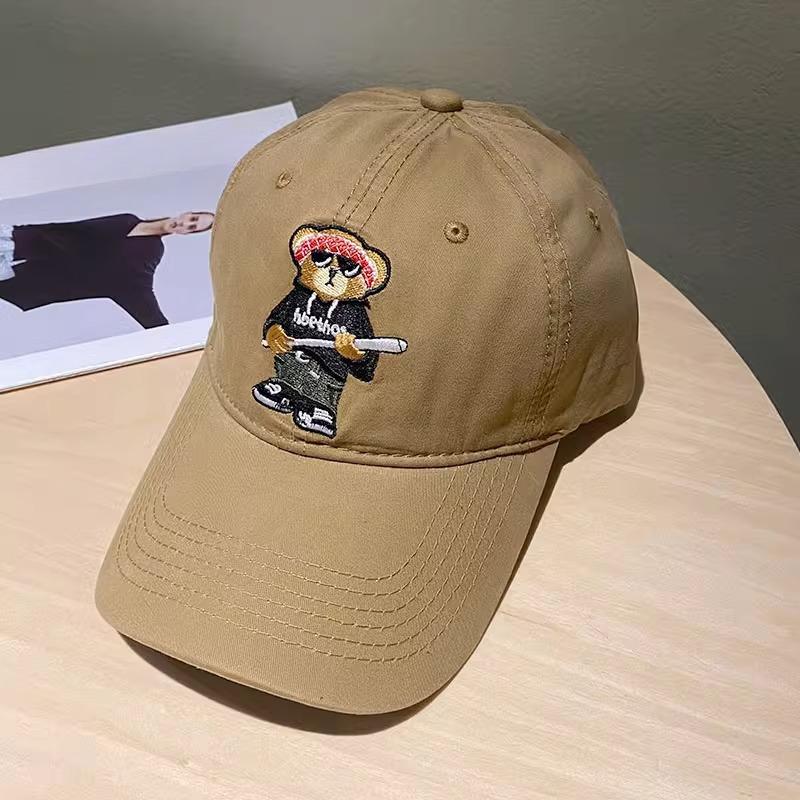 New Baseball Hat for Women Cartoon Bear Embroidered Soft Top Baseball Cap Spring and Summer Korean Version Sun Hat Student