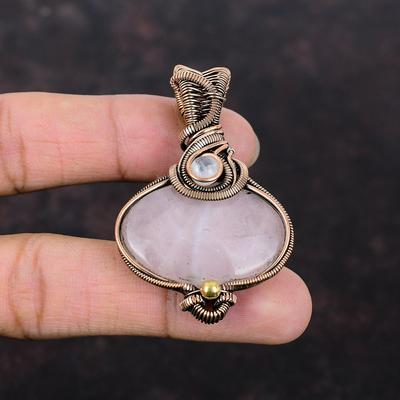 Rosenquarz Anhänger Kupferdraht umwickelter Anhänger Mondstein Edelstein Anhänger Drahtumwickelter Schmuck zum Geschenk Einzigartiger Kupferschmuck Handgefertigter Anhänger