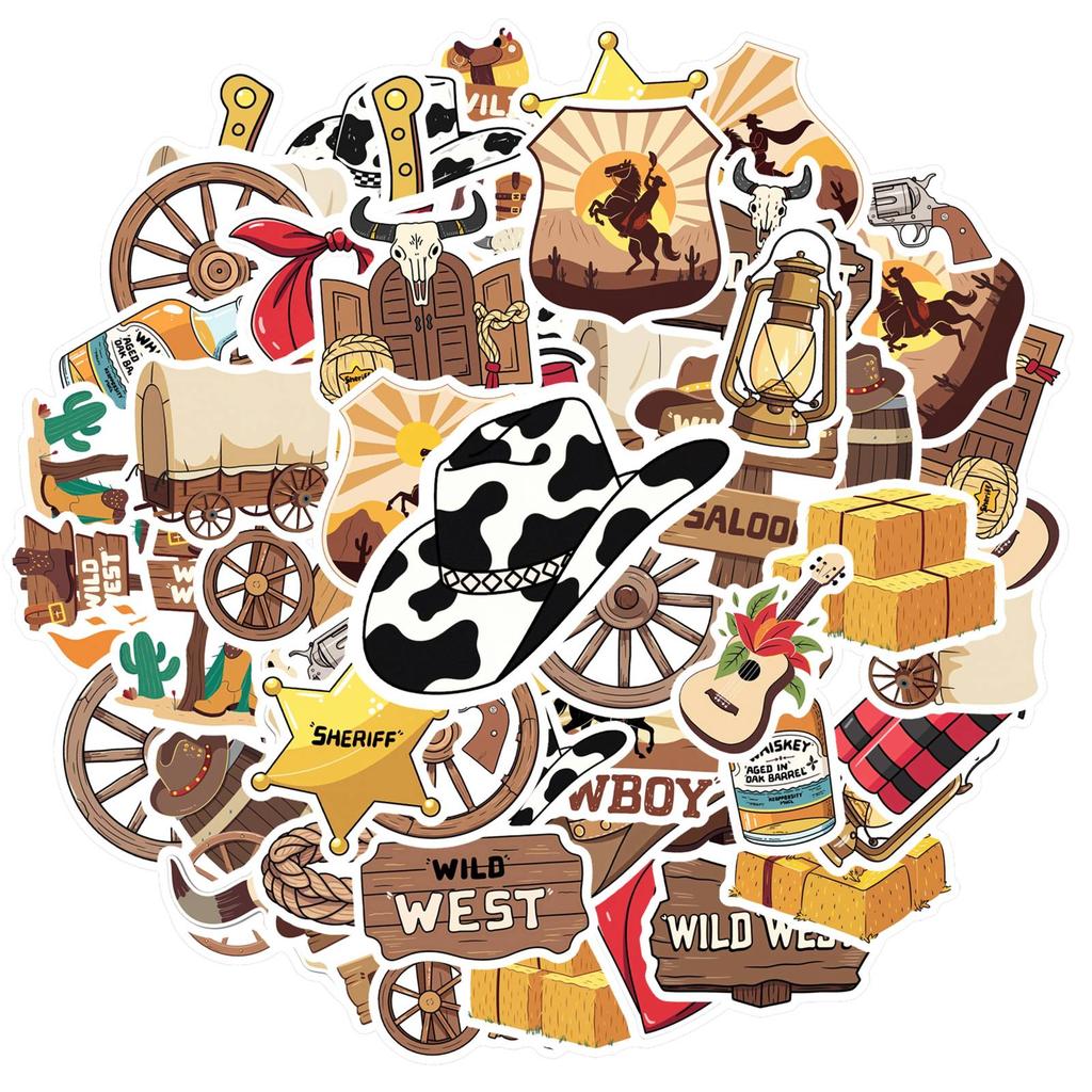 35pcs Playful Saloon Stickers Western Western Stationery Stickers Wild West Decals For Notebook Luggage Mobile Phone Cup