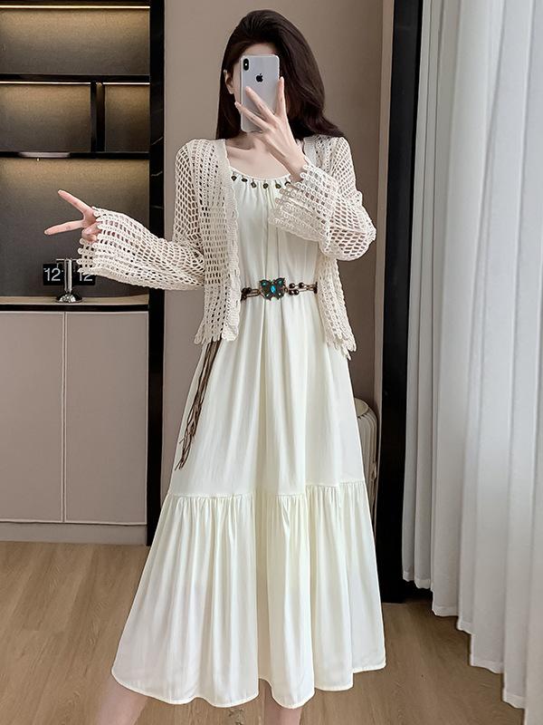 Lace-Up Backless Salt-Based Design Long Dress - Sweet Two-Piece Set for Women